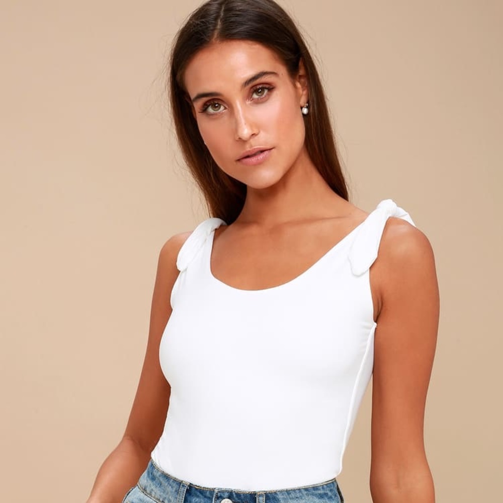 Lulus Pretty Pleased White Tie Strap Bodysuit